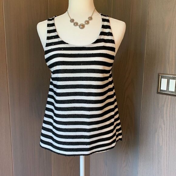 French CONNECTION Striped Sequin Knit Tank S - Picture 1 of 6